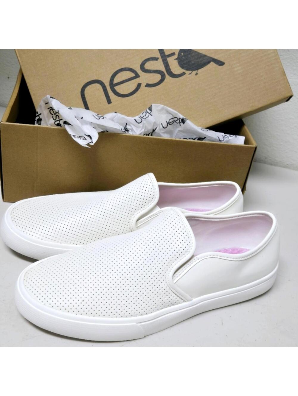 NEST Fragrances White Slip-On Perforated Sneakers Sz 10